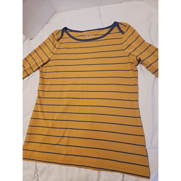 L.L. Bean Top Womens M Orange Stripe Supima Boat Neck Casual Layer Basic Workout - Picture 5 of 13
